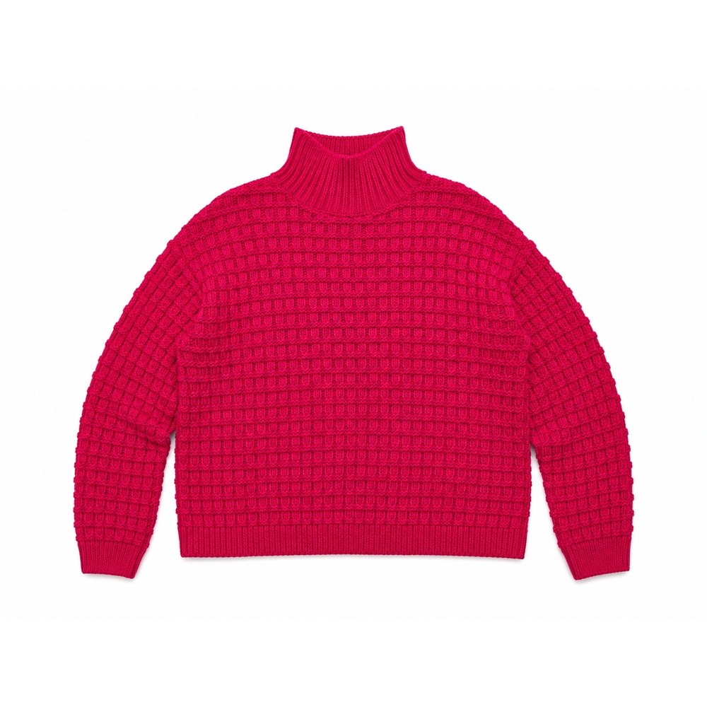 NWT H&M Magenta Pink Waffle Knit Turtleneck Sweater Medium Chunky Boxy Wool